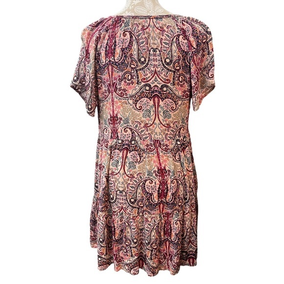 NWOT KNOX ROSE Flutter Short Sleeve Tiered Dress Crinkle Scroll Print Medium - Picture 6 of 10